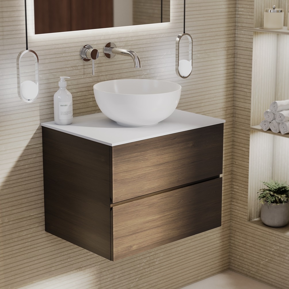 Product lifestyle image of Zero Eucalypto 600mm Double Drawer Unit with Matt White Worktop 1042-BL1162C-130X